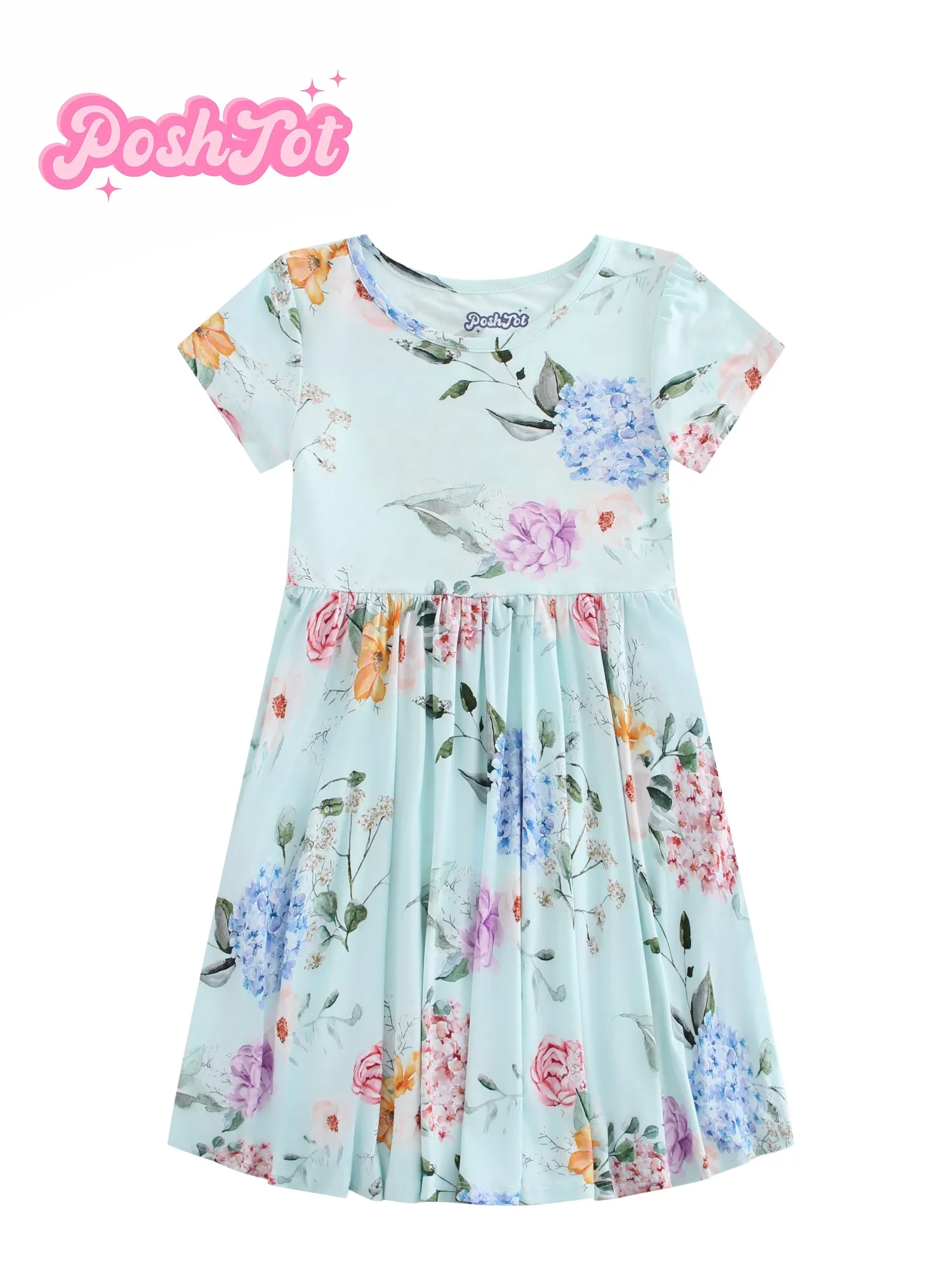 POSHTOT-vestido de princesa con estampado Floral para niña, traje de fibra de bambú súper acogedor, estilo Ladylike, cómodo, de manga corta