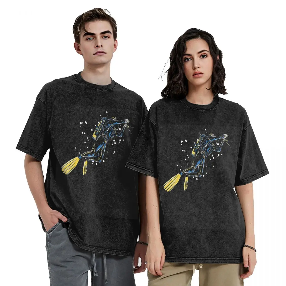 Scuba Diving Dive Diver Sea Snorkeling Sports Washed T Shirts Casual Short Sleeve T-Shirt Streetwear Tops Tees for Men Women