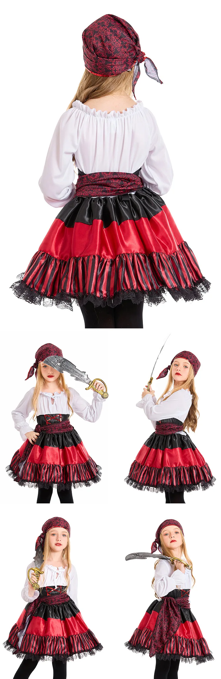 Déguisement Reine Pirate Femme – Rayures Rouges et Dentelle – photo 4