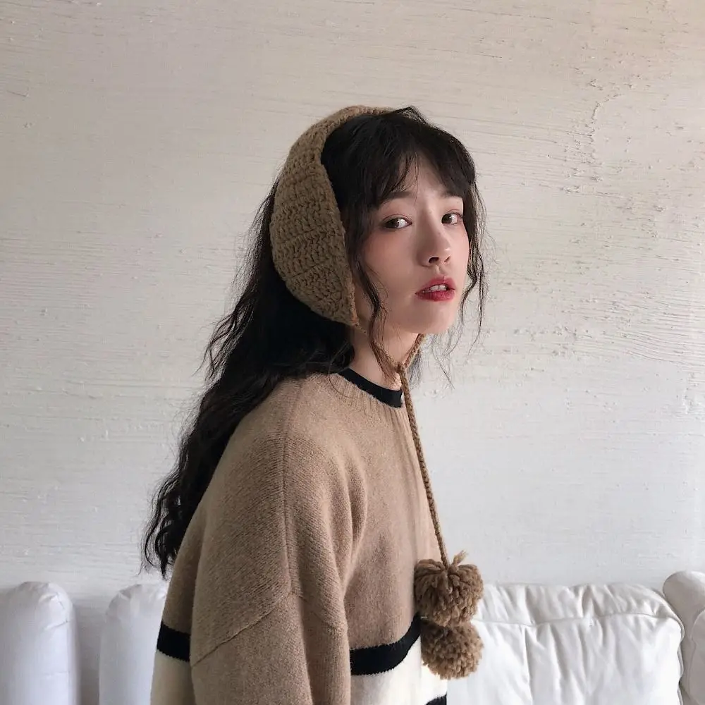 Handmade Korean Style Y2k Plush Earmuffs Thicken Soft Warm JK Knitted Earflap Solid Color Riding Winter Ear Cover Women