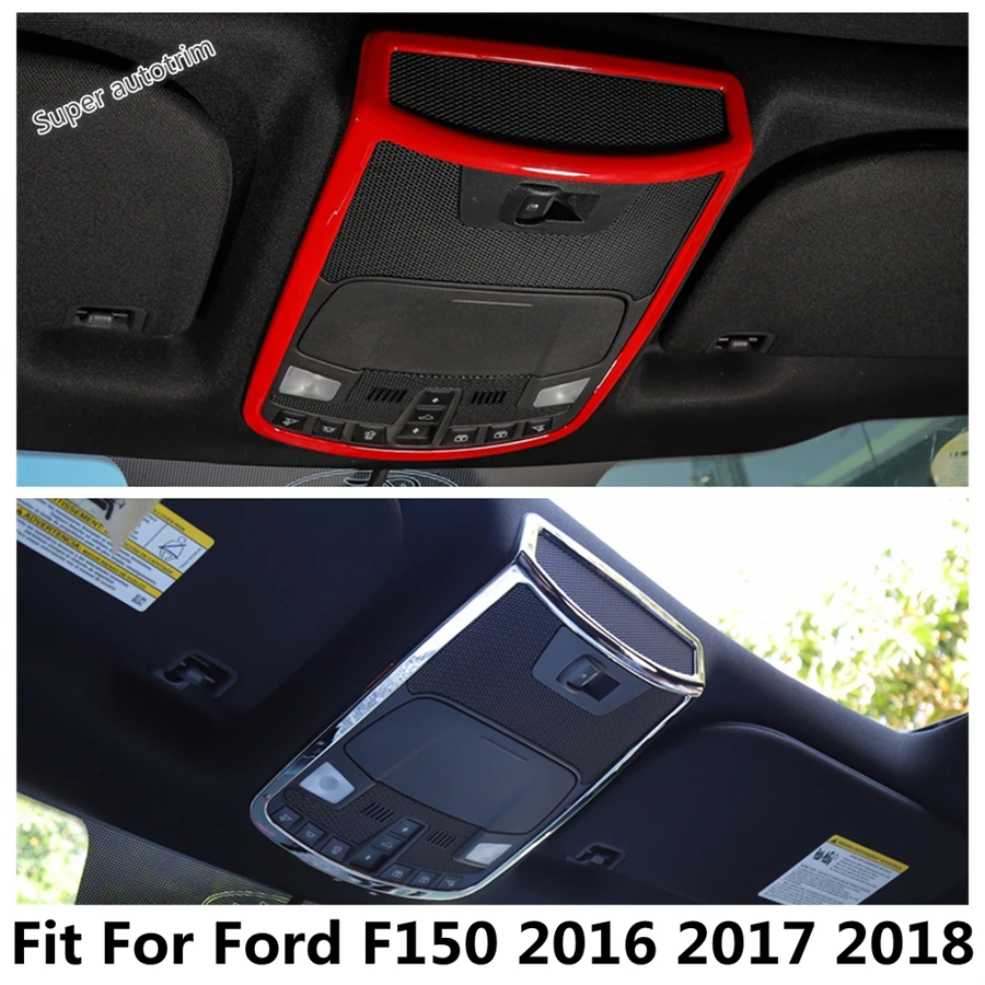 

Front Seat Roof Reading Light Lamp Frame Decoration Cover Trim For Ford F150 2016 - 2018 ABS Chrome / Red Accessories Interior