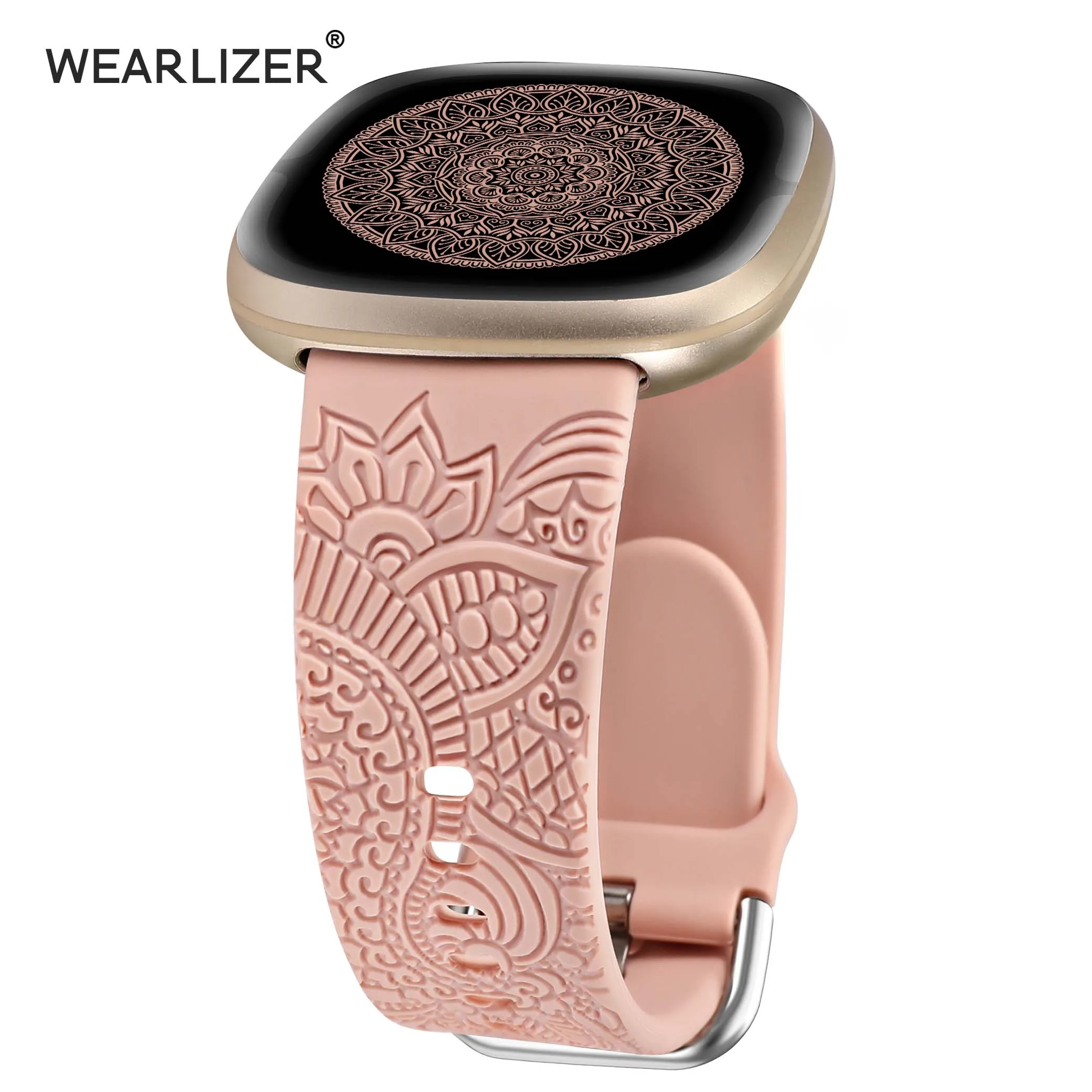 

Wearlizer cute Silicone Floral Engraved Band for Fitbit Versa 4/Versa 3/Sense 2/Sense Soft Sport Solo Loop Strap women/men