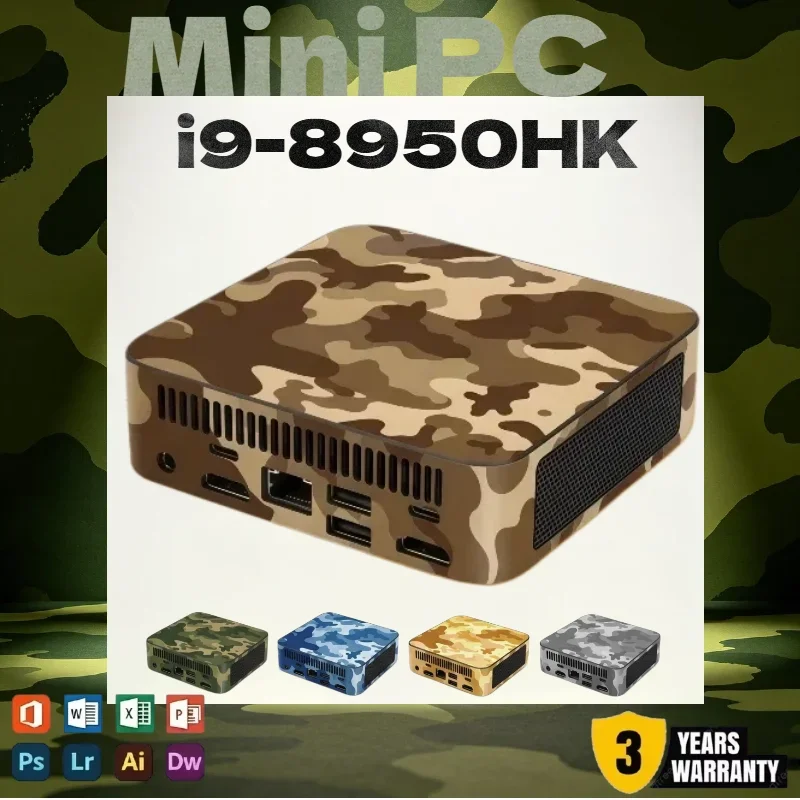 Mini PC Camouflage Colors High Performance Mini Gaming Computer Core i9 8950HK 16GB RAM 1TB M.2 SSD WiFi6 BT5.2