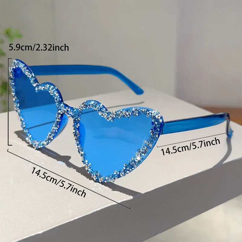 KAMMPT Heart Shaped Sunglasses with Rhinestones Women Stylish Candy Color Beach Rave Shades Trendy Sweet Handmade Sun Glasses