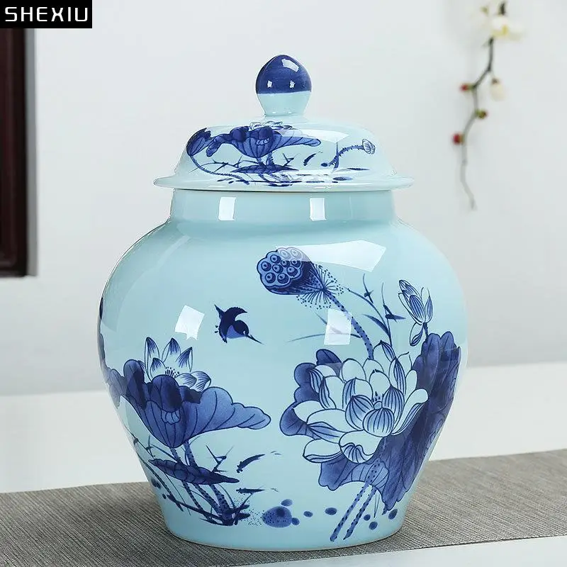 

Classical Blue and White Porcelain Storage Jar Ceramic Ginger Sealed Tea Canister Desk Decoration Cosmetic Containers