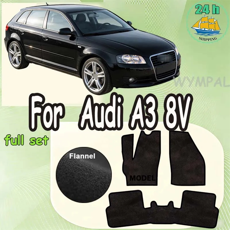 Flannel Velour rugs set for Audi A3 8V 3-door sedan limousine Sportback (2012-) -Black