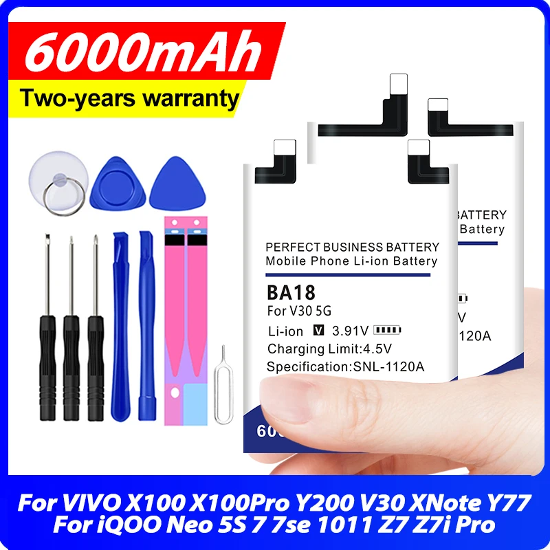 B-Y9 B-T1 BA18 B-V8 B-Z0 BA16 BA15 BA06 Battery For VIVO X100 X100Pro Y200 V30 XNote Y77，For iQOO Neo 5S 7 7se 1011 Z7 Z7i Pro