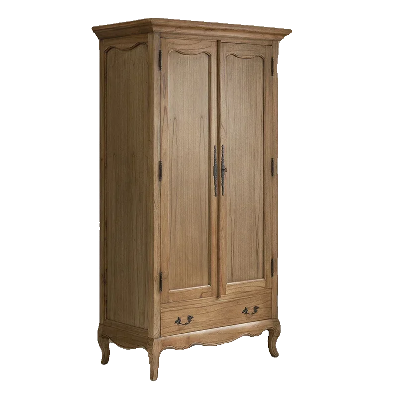 Ash wood solid wood independent wardrobe double door three door locker French retro old home bedroom wardrobe
