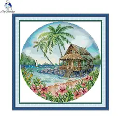 Joy Sunday Island View Pattern Cross Stitch Kits DIY Arts Crafts Handmade Embroidery Needlework DMC Complete Set Home Room Decor