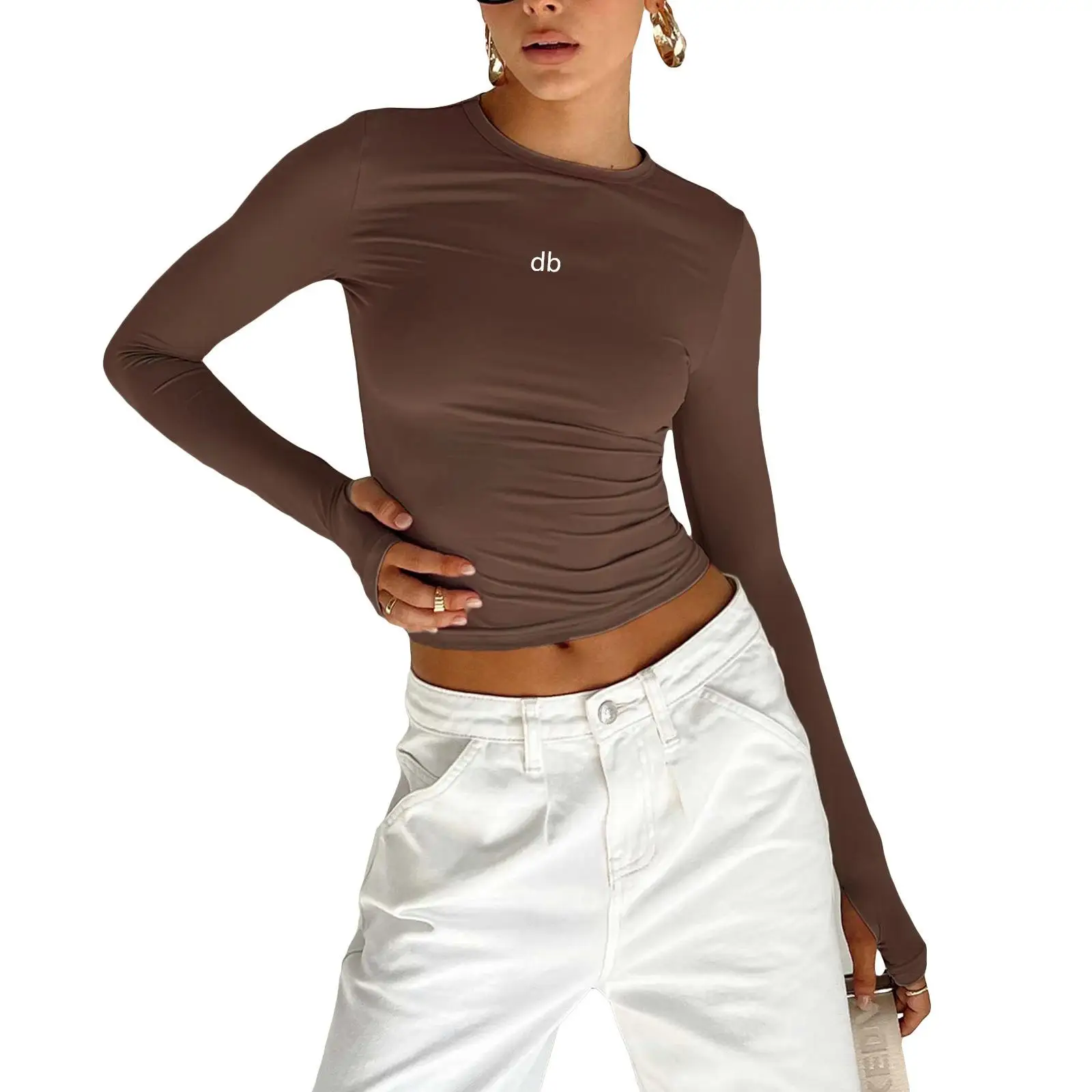 2026 Lady's New Round-neck Solid-color T-shirt - Slim-fitting, Versatile, Suitable for Fitness, Yoga and Sports, Long-sleeved image 5