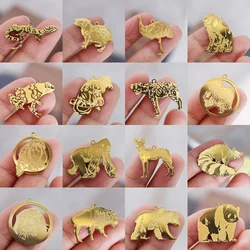 2PCS No Fade Real Gold Plated Trend Men Punk Wild Animal Wisent Frog Polar Bear Charms DIY Necklace Jewelry Making Steel Pendant