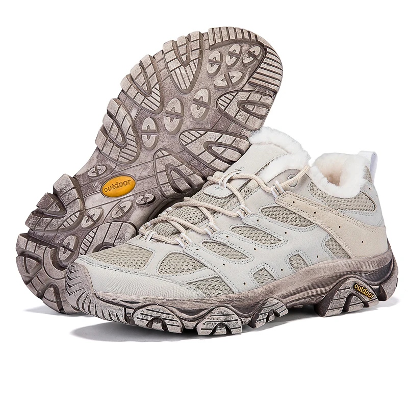 

Plush Winter Outdoor Shoes High-Top Men Hiking Boot Lace-Up Non-slip Sports Casual Trekking Boots Man Warm Walking Shoes Women