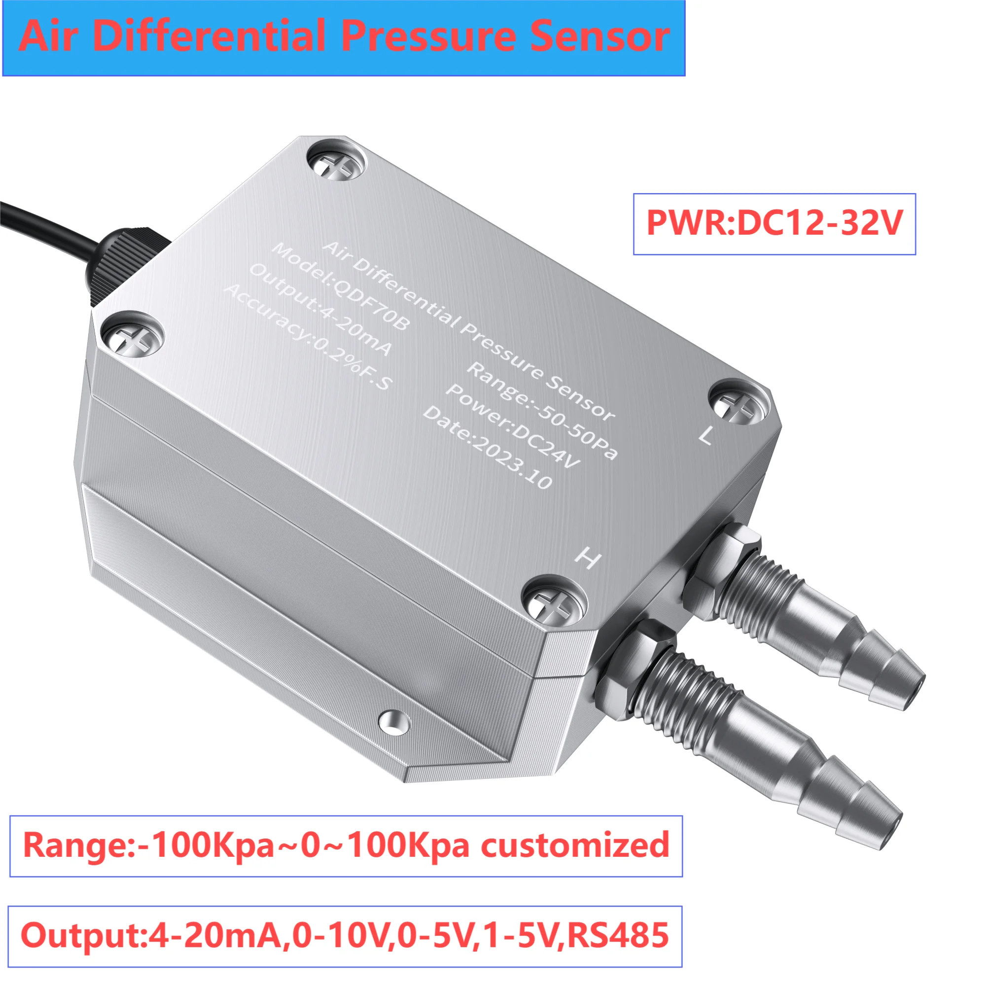 

0-5V Differential Pressure Transmitter 4-20mA 0-10V RS485 Wind Pressure Sensor 3Kpa 5KPa 100Pa Air Differential Pressure Sensor