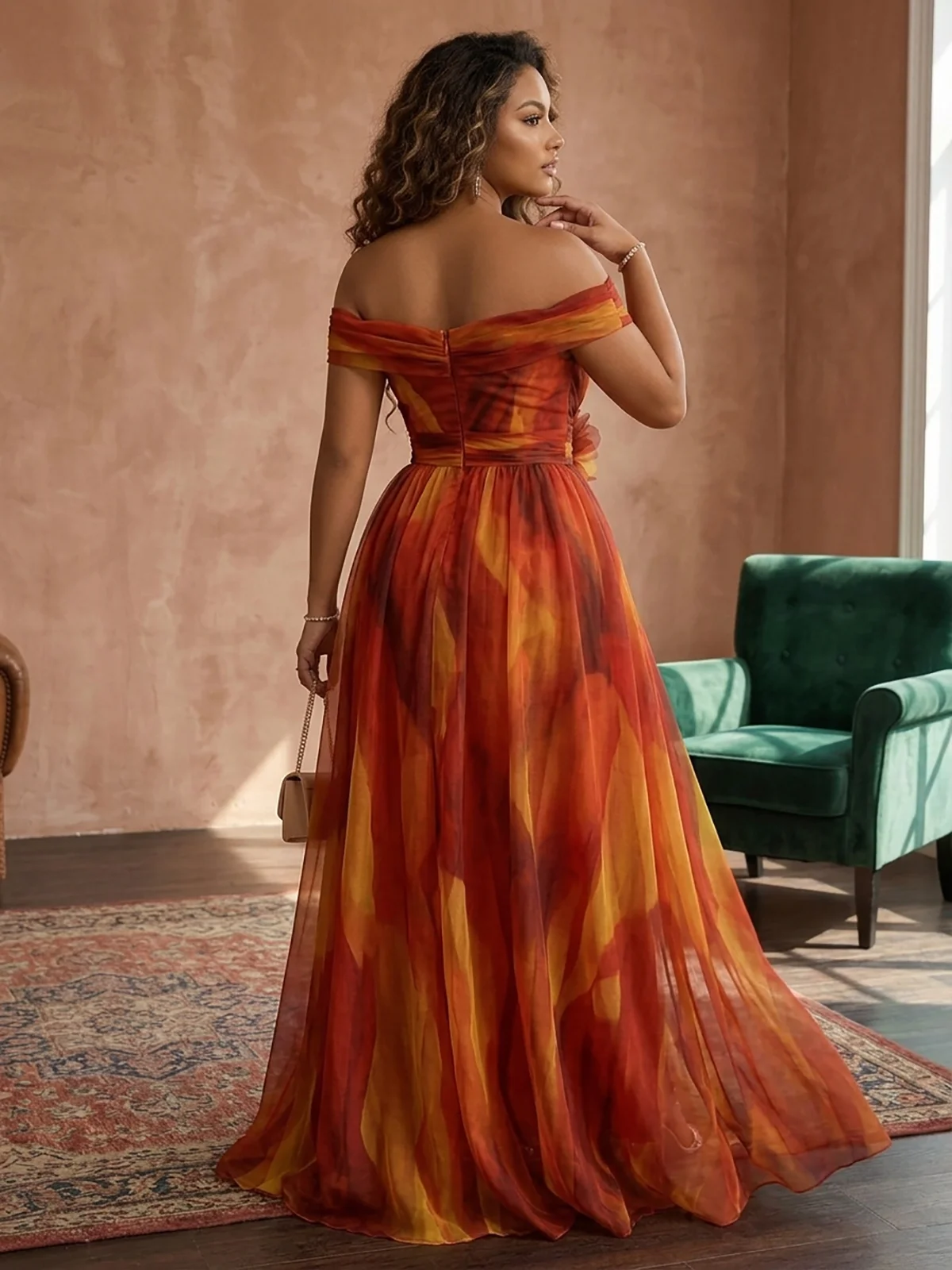 Off Shoulder Floor Length Dress High Slit A Line Formal Gown For Ladies Gala Cocktail Party Evening Outfit
