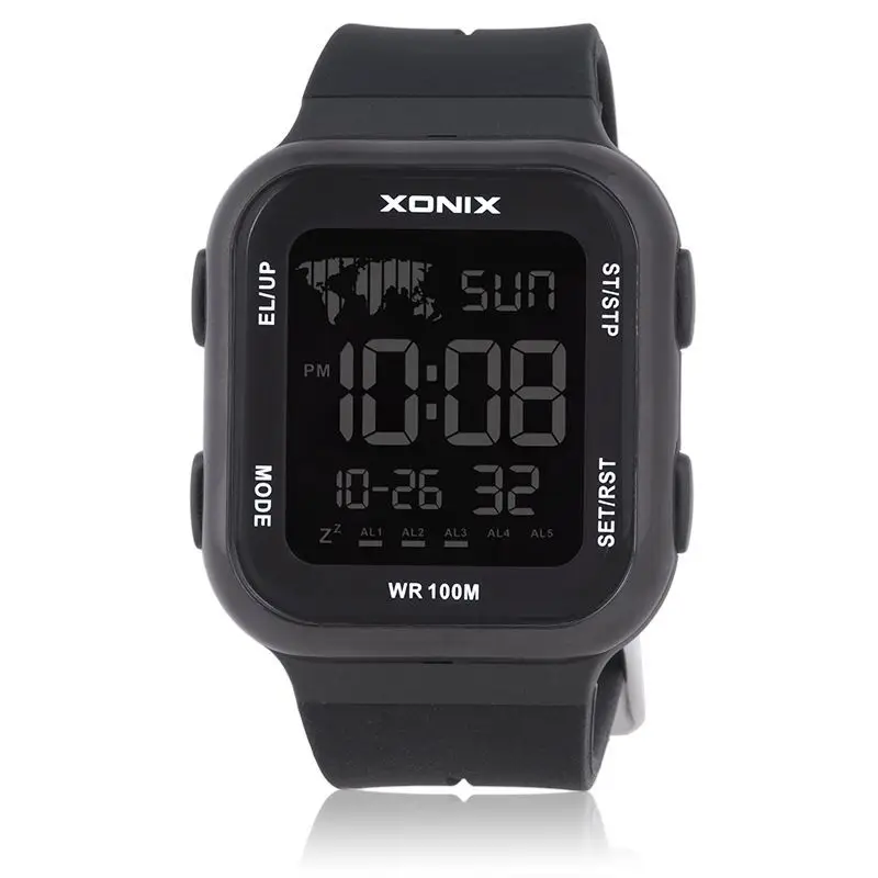 XONIX Accurate New Large Digital Electronic Watch Men's Middle School Student Waterproof Sports Alarm Black Small Square Watch