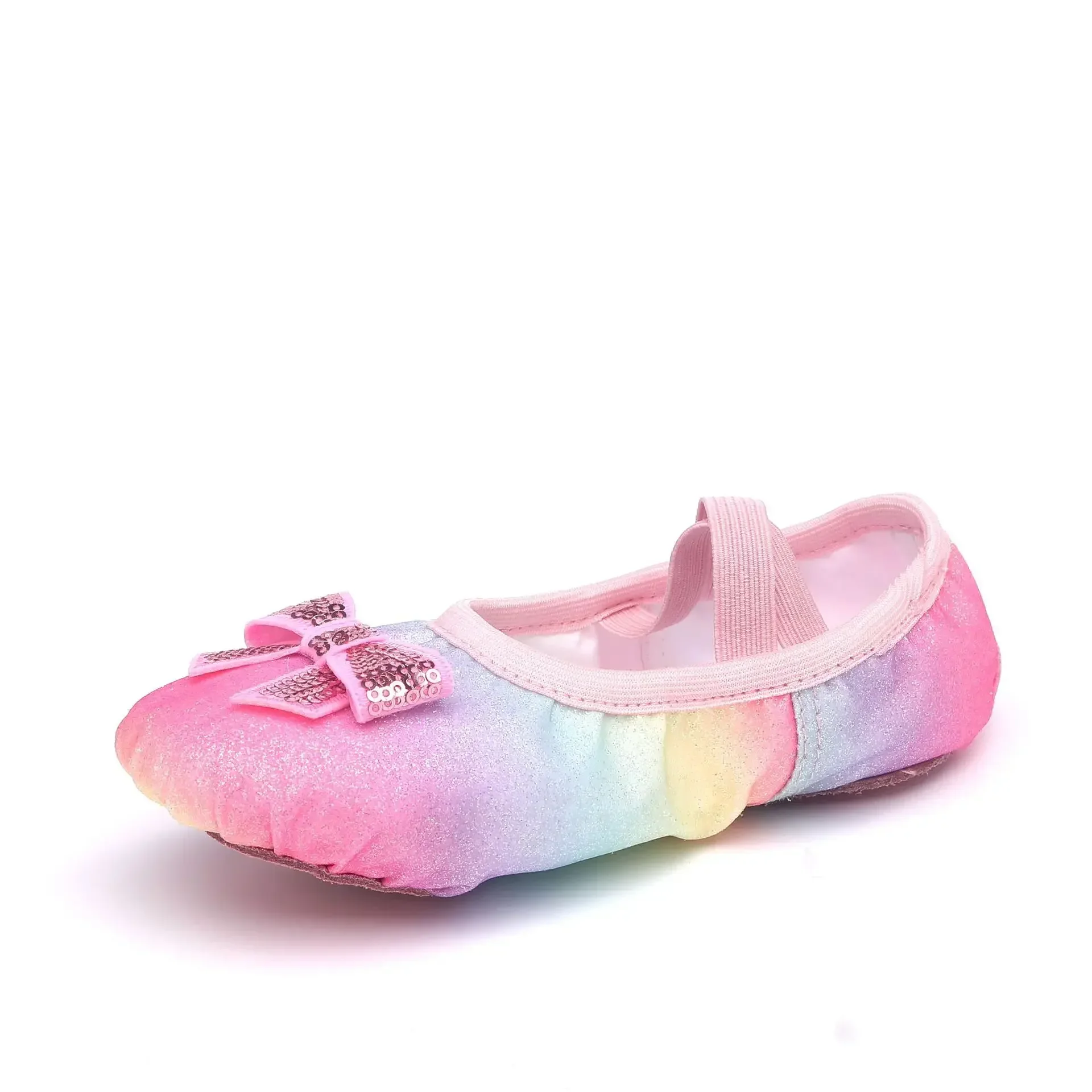 Children\'s Dance Shoes Gradient Color Sequin Bow Girl\'s Cat Claw Ballet Dance Shoes