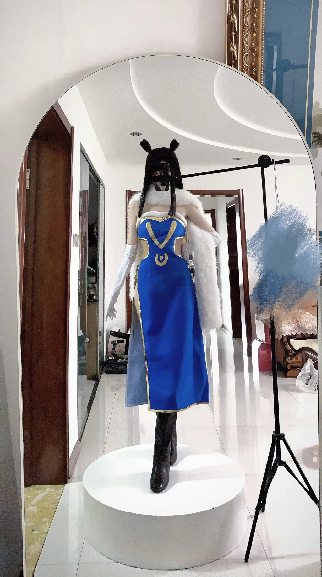 Anime Space-Type Mage Sabertooth Minerva Orland Cosplay Costumes Women Blue Dress Plush Scarf Outfit Halloween Carnival Suit