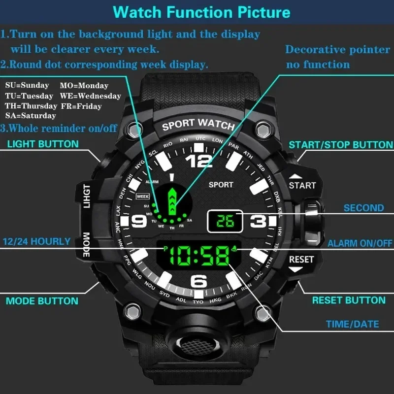 Men\'s Watch LED Digital Men Sport Watches Fitness Electronic Watch Multifunction  Sports Watches Clock Kids Gifts G Shock Watch