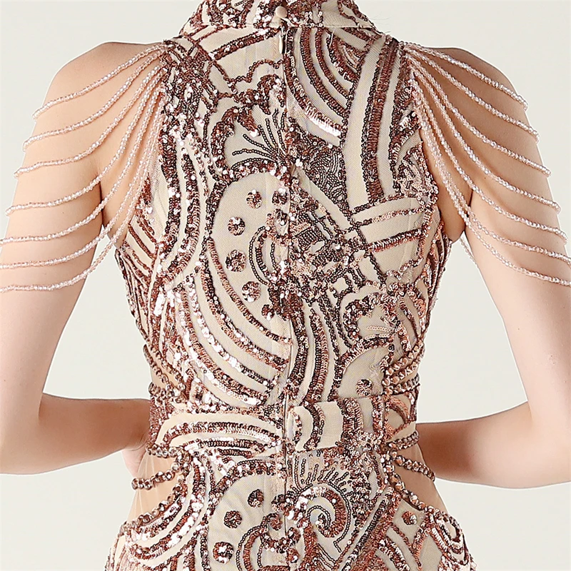 المرأة الصيف بلا أكمام مثير أنيقة قطع الديكور مطرزة كوكتيل حفلة موسيقية فاخرة مساء حفلة مناسبة رسمية فستان طويل