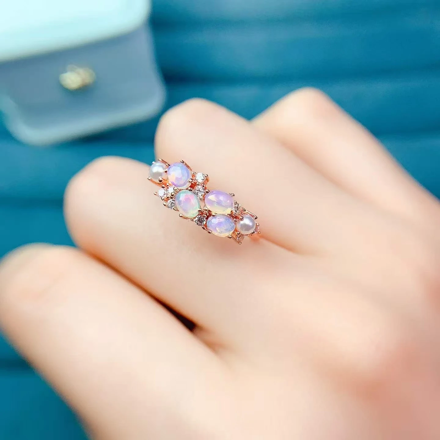 925 Sterling Silver Natural Opal Ring 4x3mm Oval White Fire Opal Cluster Design Women Fashion Jewelry Gift