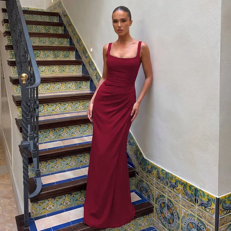 

Tsiisd Fashion Women's Maxi Dress Evening Gown Sexy Bodycon Camisole Pleated Elegant Formal Style Party Wedding Women's Dresses
