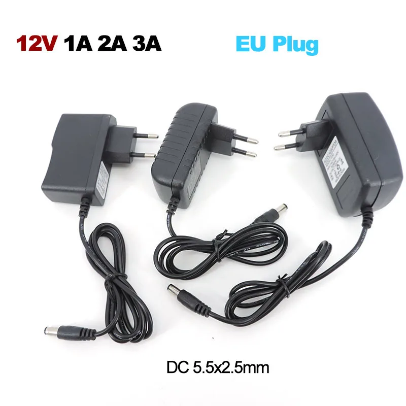 EU Plug AC 110v 220V to Transformer DC 12V 1A 2A 3A 1000ma 2000ma 3000ma Power Supply Charger European travel Adapter 5.5x2.5mm