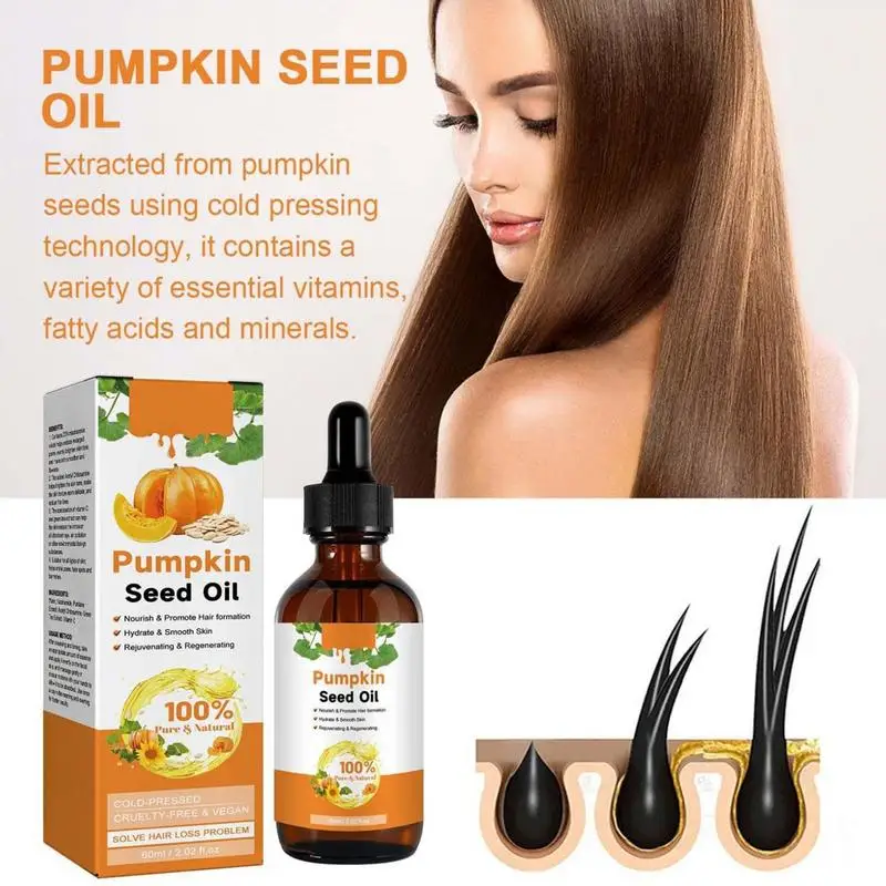 1 Uds 60ml crecimiento del cabello aceite de semilla de calabaza piel corporal nutritivo masaje del cuero cabelludo salud seca dañada reparación agrietada nutritiva D2TA