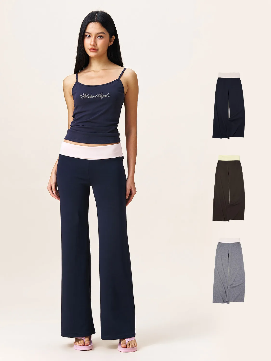 

YESCCI High Waist Flare Pants 2026 Summer New Contrast Soft Flowy Wide Leg Trousers Casual Versatile Long Women Pants S56141689