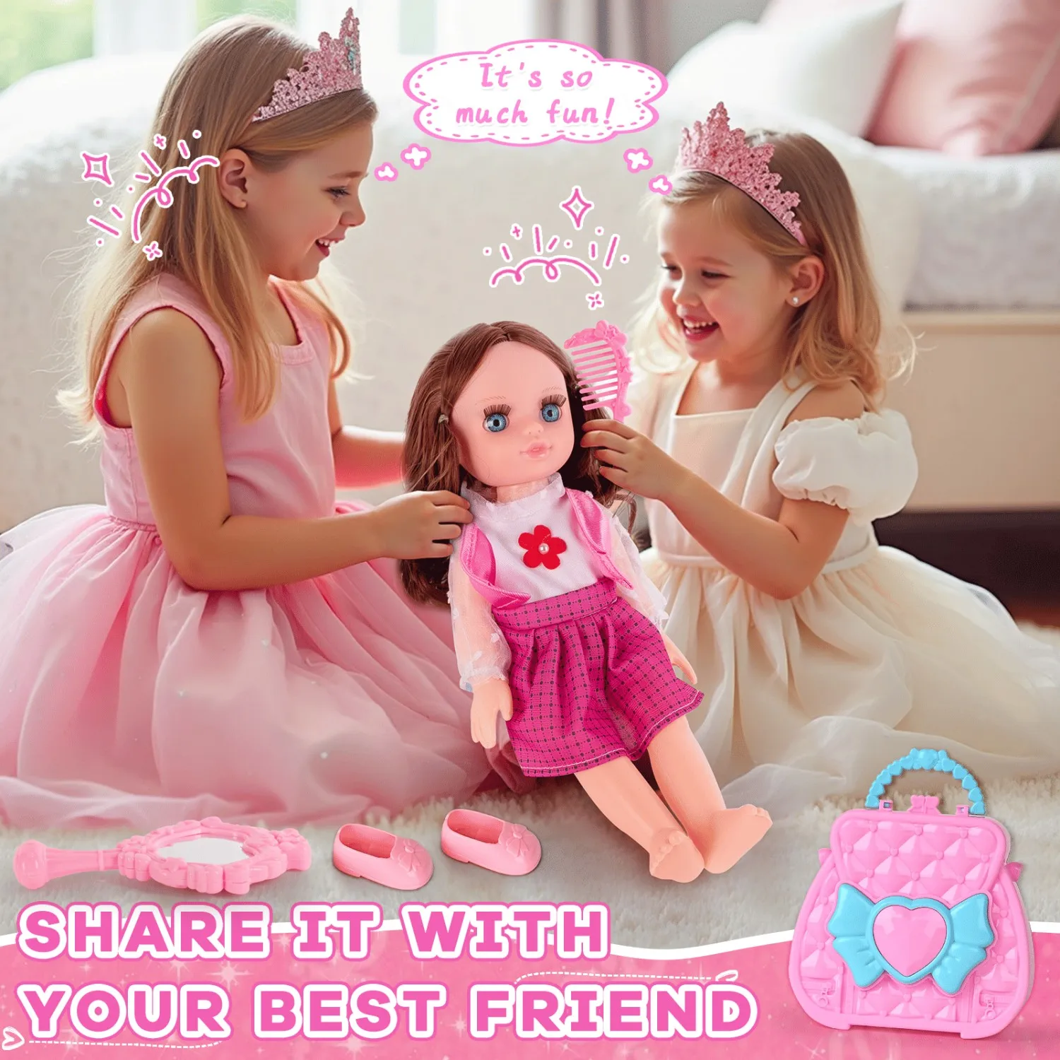 Mini bambola in plastica morbida da 13 pollici |   Set di vestiti e accessori |   Regalo di compleanno per bambini dai 3 ai 8 anni (set da gioco per feste)