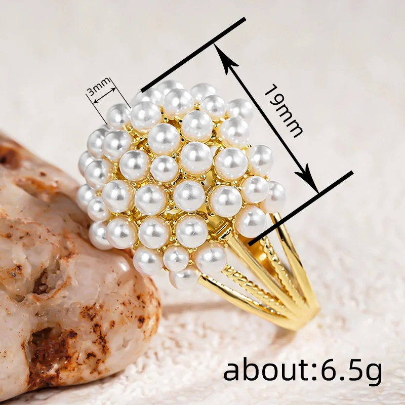 Women's Elegant Gold Color Simulated Pearl Hoop Earrings & Ring Set