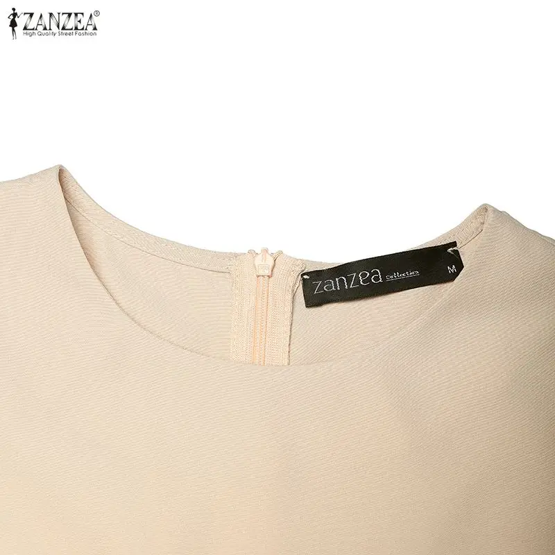 ZANZEA Damen-Kleid, elegant, schick, plissiert, Midikleid, Sommerkleid, stilvoll, O-Ausschnitt, kurzärmelig, A-Linie, OL-Arbeitskleider, einfarbig, Vestidos – Detail 12