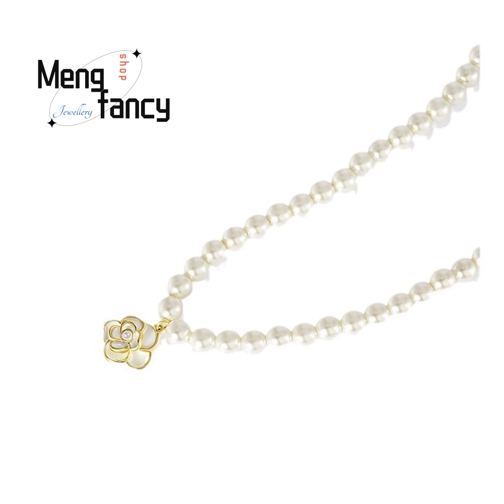 Pérola camélia pingente colar feminino estilo francês internet celebridade melhor amigo flor pérola clavícula corrente moda jóias