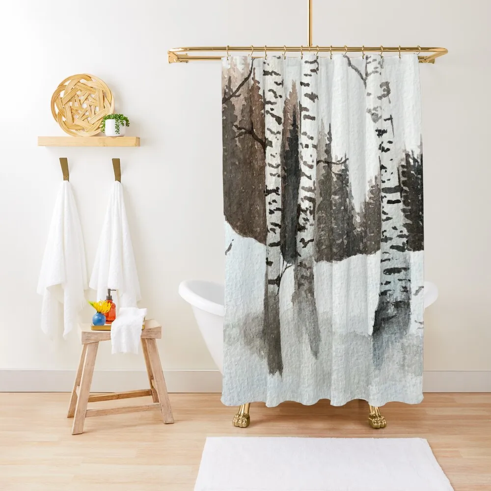 

Wintry BirchShower Curtain Washable Waterproof Fabric Shower Curtain Shower Curtains Waterproof