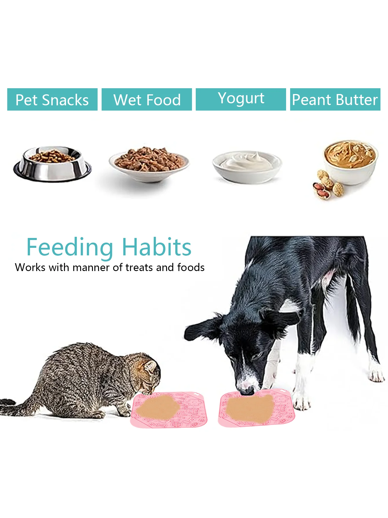 Square and heart-shaped dog and cat licking pads, silicone slow food pads with suction cups, can relieve anxiety in dog licking