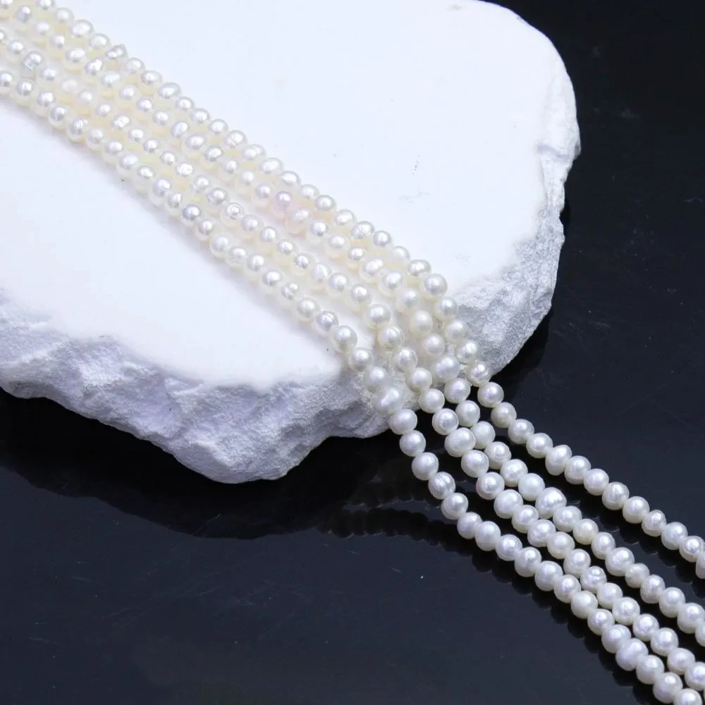 3-4mm White 1Strand Natural Freshwater Pearl Beads Strand Near Round Shaped Jewelry Making DIY Necklace Bracelets Accessories