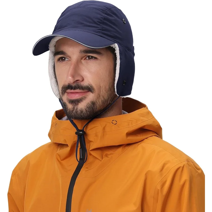

Connectyle Winter Earflap Hat for Men Women Sherpa-Lined Baseball Cap Water-Resistant Reflective Adjustable Sports Hat