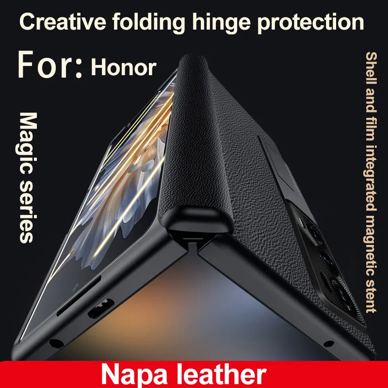 

Hinge Leather case For Honor Magic V2 5G PC Hard Tempered Glass All-inclusive Stand Camera Protect Cover