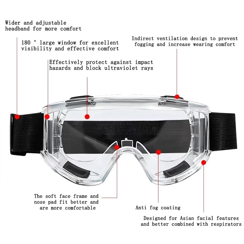 نظارات السلامة المضادة للضباب، نظارات العمل الآمنة المضادة للرذاذ والرياح، مختبر الأبحاث الصناعية، ركوب الدراجات، نظارات واضحة