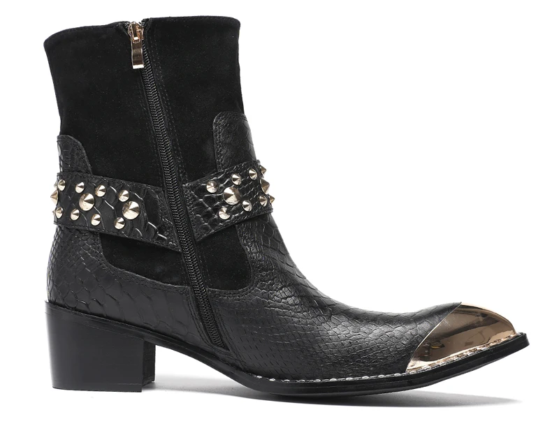 Designer Stil Männer Stiefeletten Gemischte Farbe Echtes Kuh Leder High Heels Mann Chelsea Schuhe Niet hochhackigen Modell Luxus stiefel – Detail 14