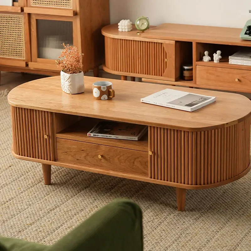 

Modern simple coffee table, solid wood simple log tea table