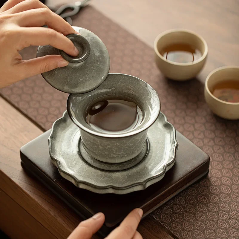Imagen 5: Tazón de té de 135 ml de Jingdezhen con esmalte craquelado y efecto de cambio de horno, tazón de té Hover Sancai, juego de té de cerámica china, colección de tazones de té Kung Fu