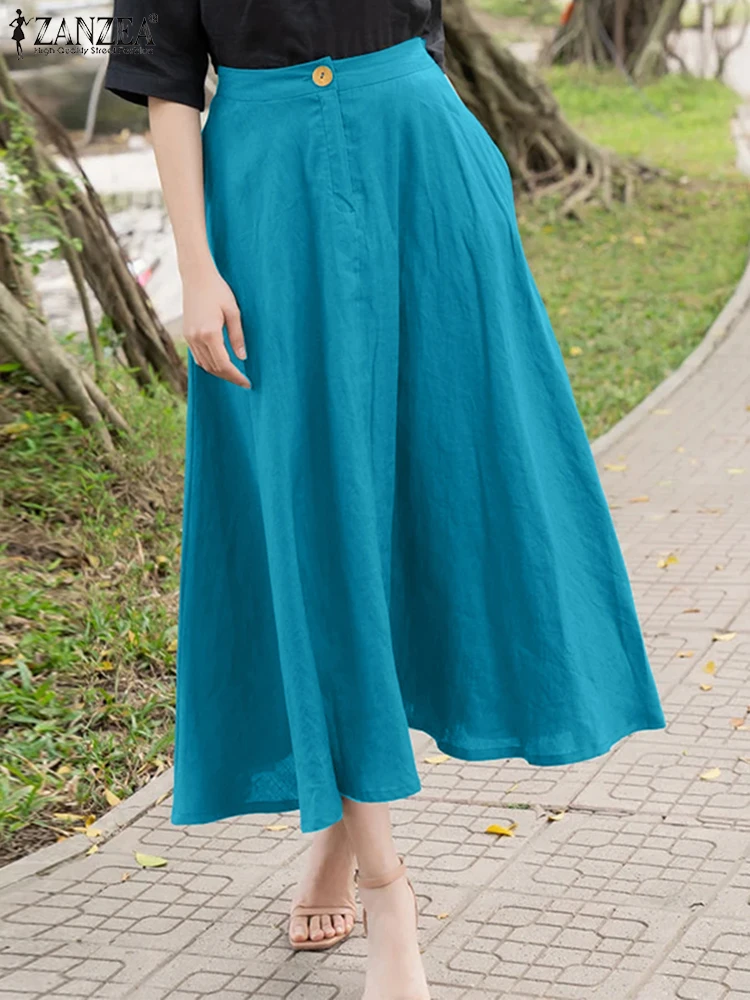 

ZANZEA 2025 Women Skirts Fashion Solid Color Mid-Calf Overskirts A-Line Casual Loose Zipper Bottoms Oversized Work Skirts S-3XL