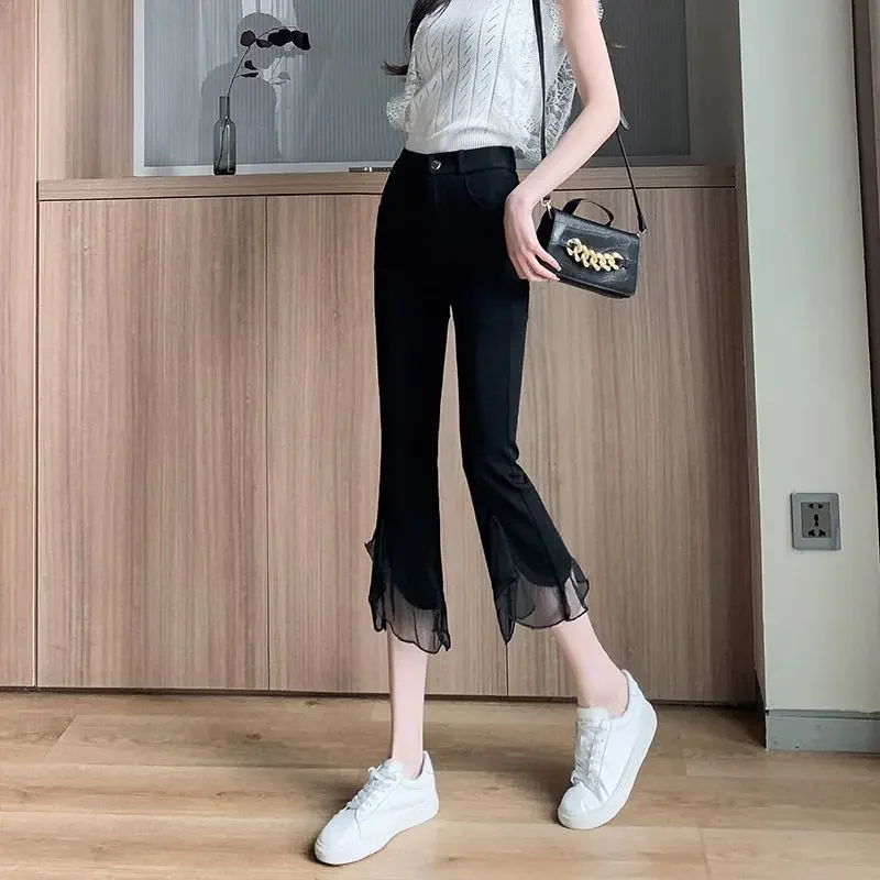 Cropped Pants for Women Petite Micro-flared Pants for Summer 2026 New High-waist  Lace Casual Micro-flared Pants