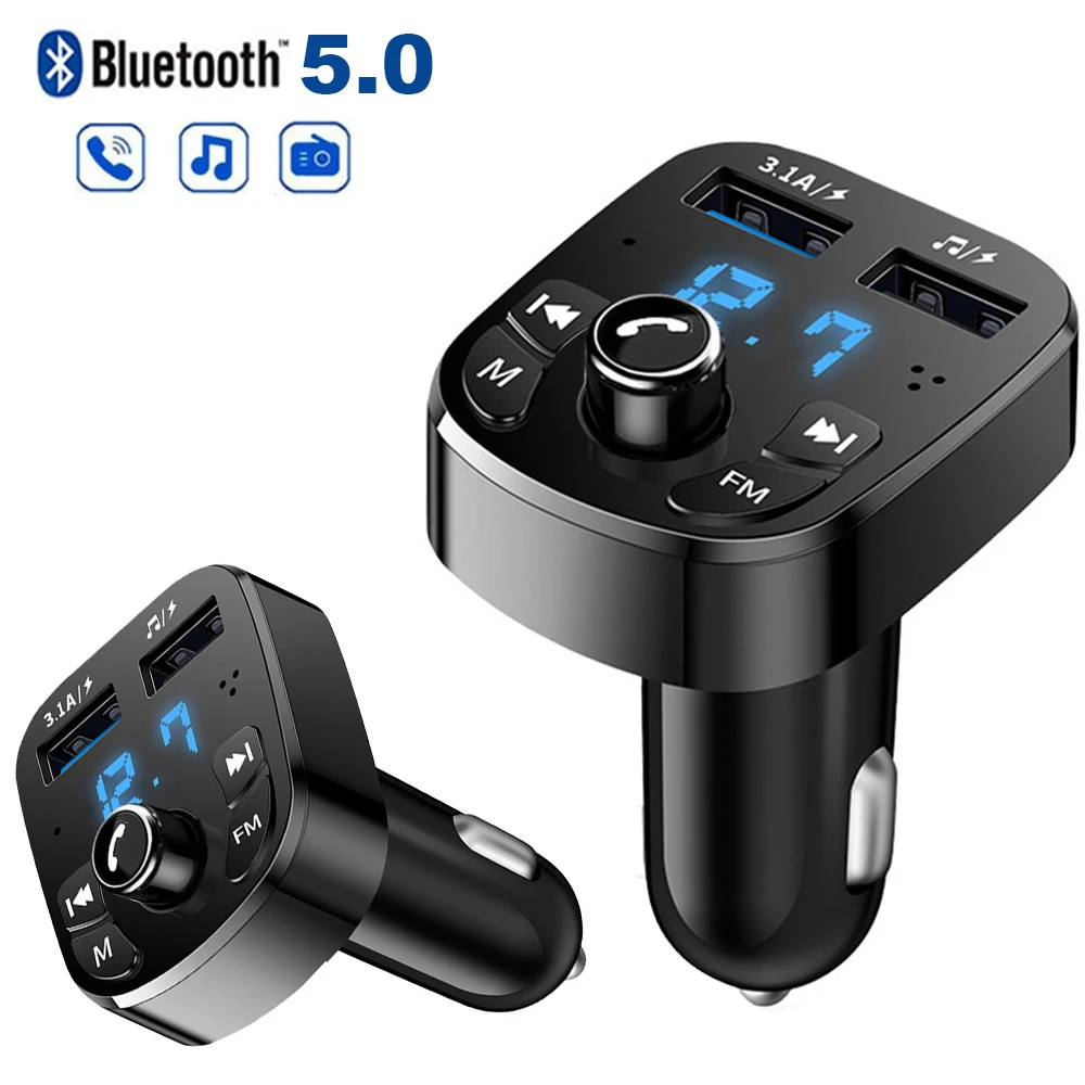 Reproductor Mp3 para coche, cargador rápido USB Dual, transmisor FM, compatible con Bluetooth 5,0, Kit manos libres para coche, unidad Flash Usb, enchufe, Kit para coche