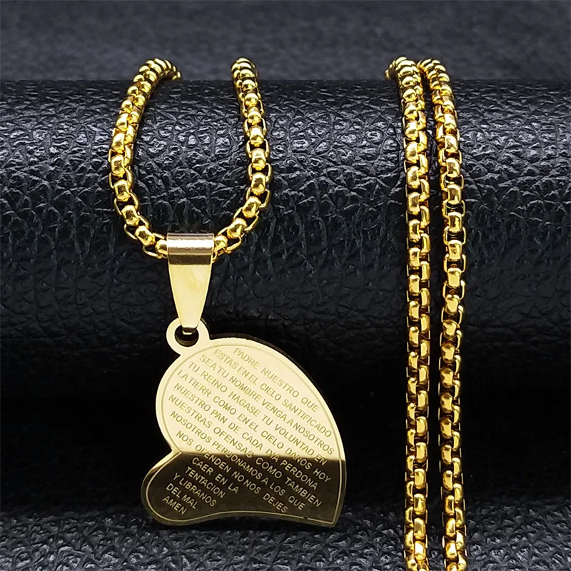 

Aesthetic Christian Bible Lords Prayer Heart Ncklace for Women Men Gold Color Stainless Steel Chain Christmas Gift Jewelry colar