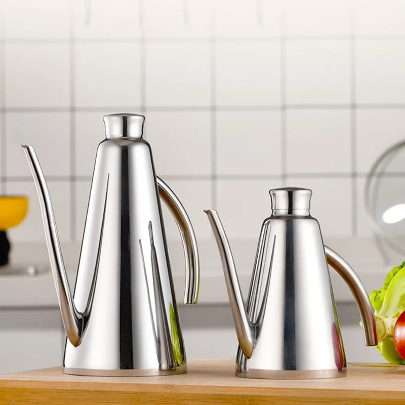 304 Stainless Steel Oil Bottle Seasoning Vinegar Dispenser Condiment Storage Container Dustproof Kitchen Teapot Accessory