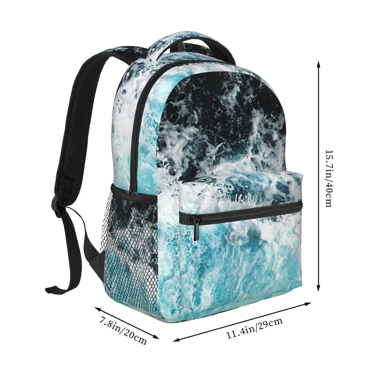 Light Blue Sea Wave Backpack Hot Sale Daypack Large Capacity Kids BookBag School Bag Shoulder Bags for Men Women