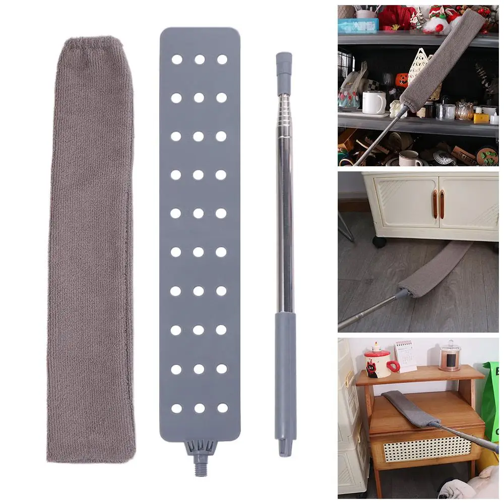 Retractable Long Handle Cleaning Mop Microfiber Head Adjustable Furniture Crevice Brush Reusable Flexible Bedside Dust Cleaner