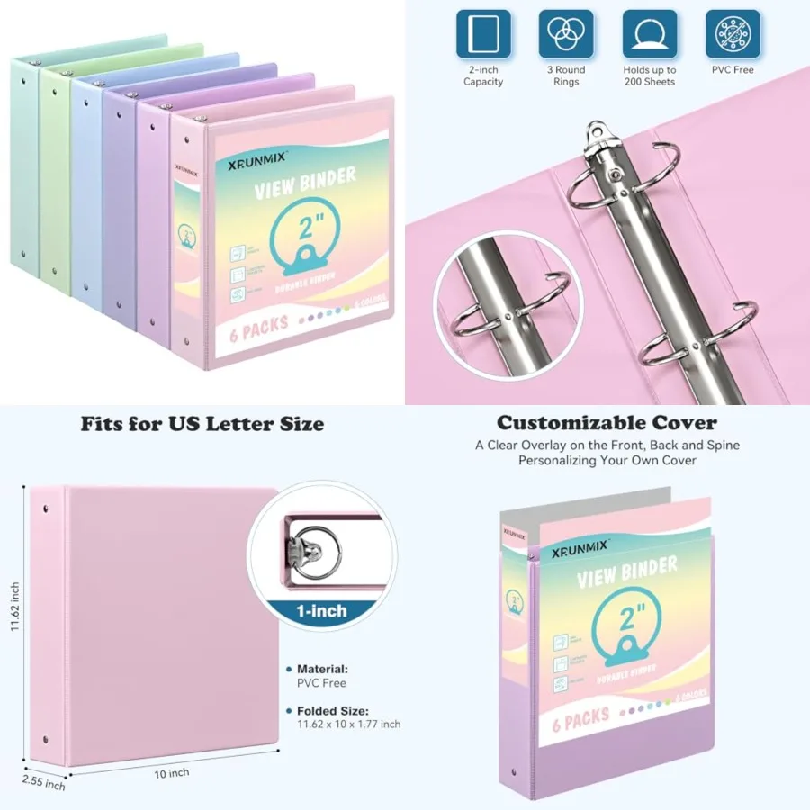 

2-inch 3-Ring Binder with Pockets, Basic Binders 2'' Pastel Color Binders, Holds Letter Size 8.5'' x 11'', 450 Sheet Capacity,