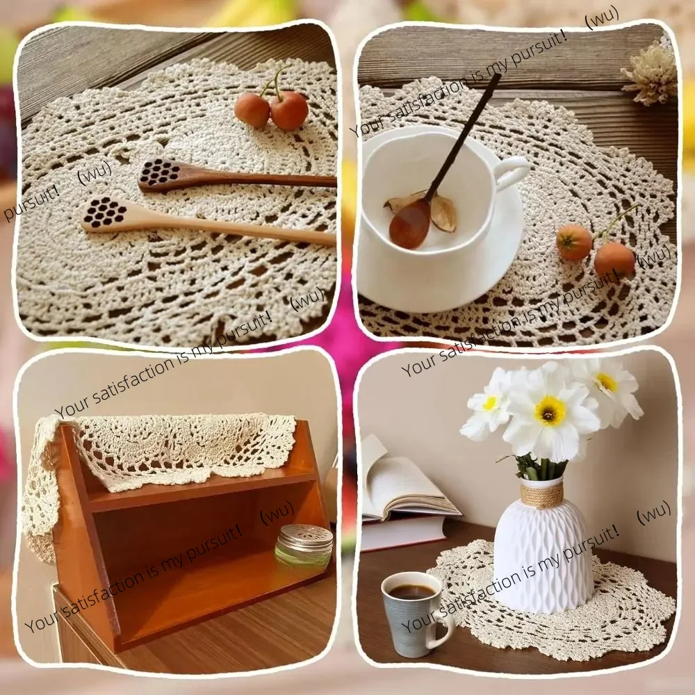 For  Vintage Crocheted Doilies Oval Shabby Chic Crochet Placemet Handmade Tablecloth